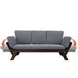 Outdoor Convertible Sofa Wooden Daybed Sofa Patio Furniture Chaise Lounge with Cushions for Courtyard/ Patio/ Balcony