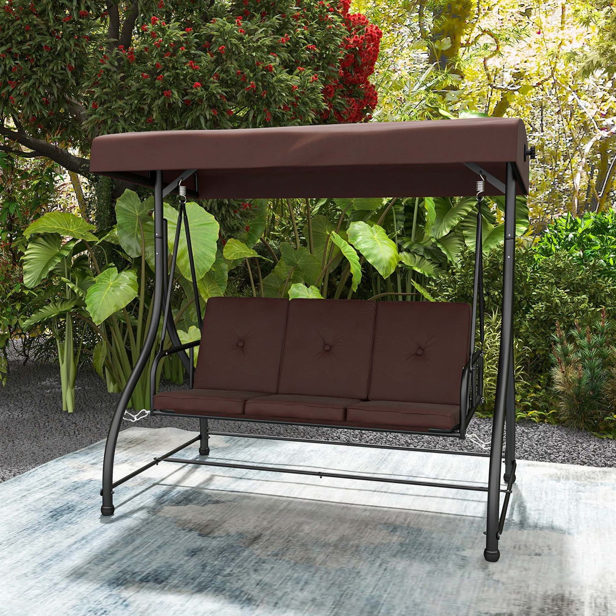 Outdoor Converting Patio Swing Glider Adjustable Canopy Porch Swing