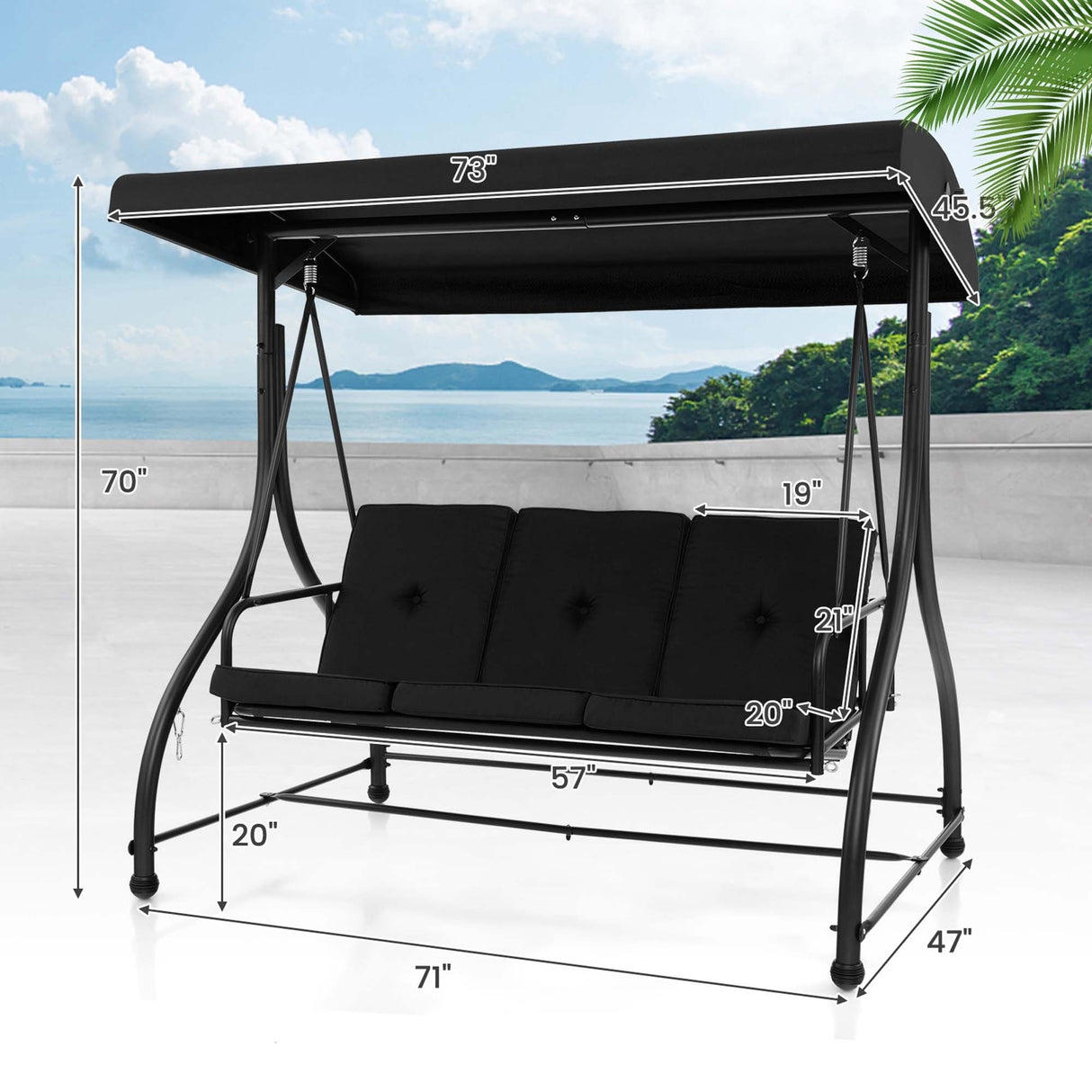 Outdoor Converting Patio Swing Glider Adjustable Canopy Porch Swing