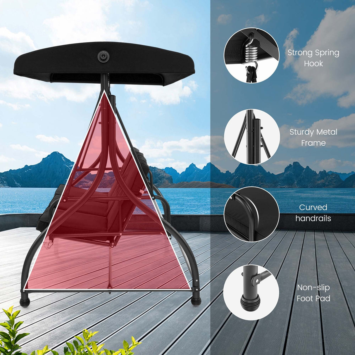 Outdoor Converting Patio Swing Glider Adjustable Canopy Porch Swing