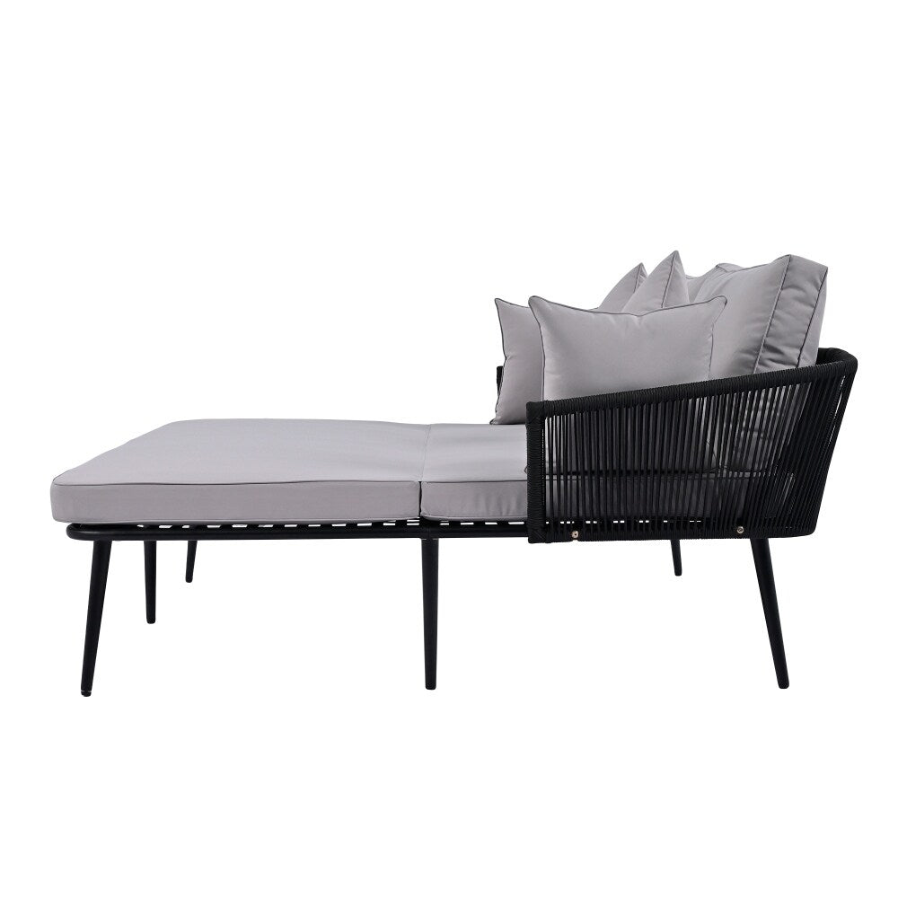 Outdoor Daybed Woven Nylon Rope Backrest with Washable Cushions