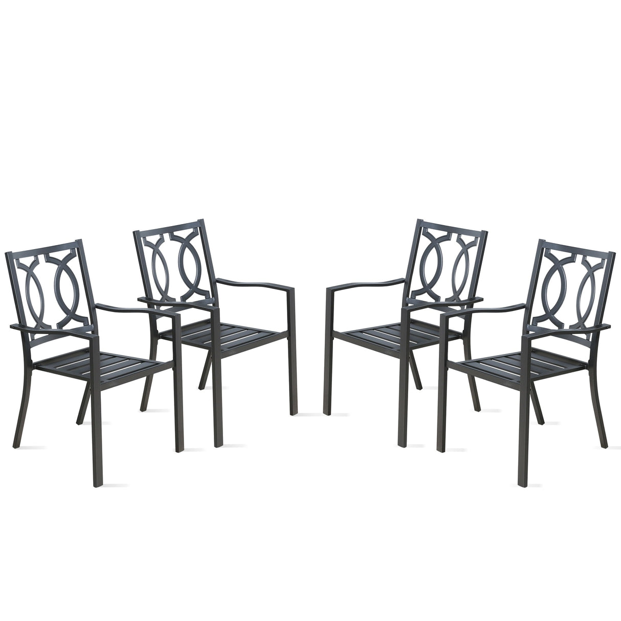 Outdoor Dining Chairs with Arms Steel Slat Seat Stacking Garden Chair
