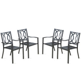 Outdoor Dining Chairs with Arms Steel Slat Seat Stacking Garden Chair
