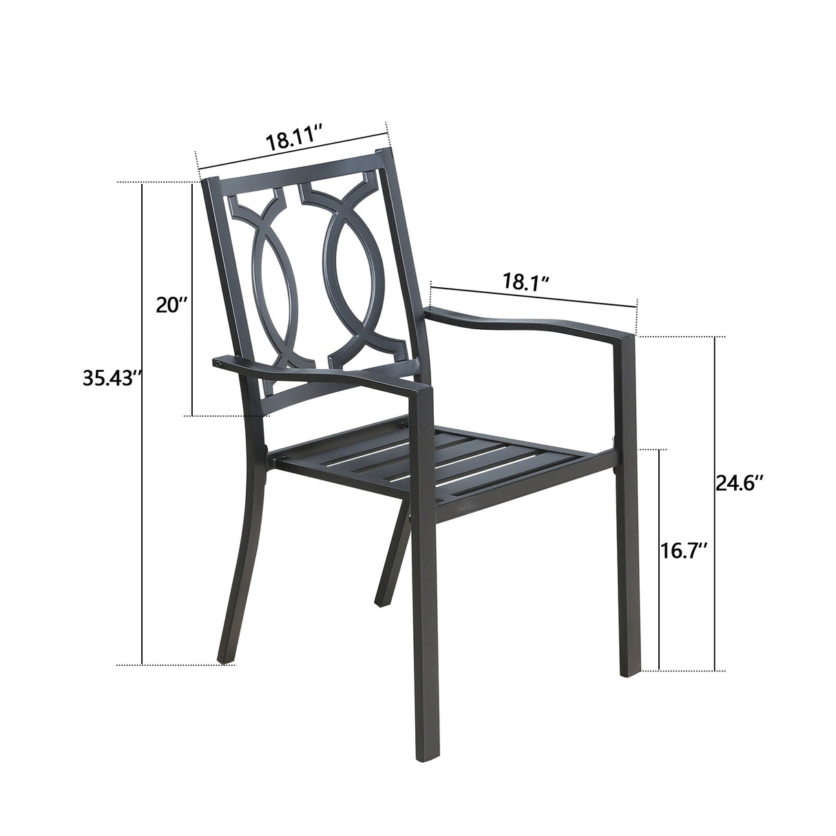 Outdoor Dining Chairs with Arms Steel Slat Seat Stacking Garden Chair