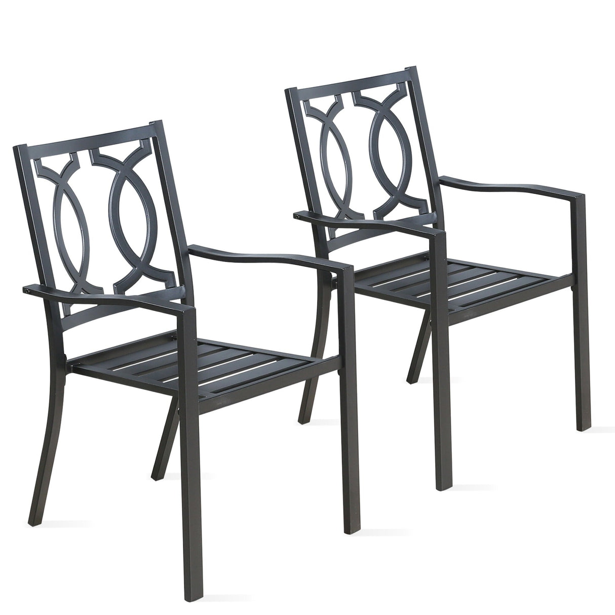 Outdoor Dining Chairs with Arms Steel Slat Seat Stacking Garden Chair