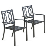 Outdoor Dining Chairs with Arms Steel Slat Seat Stacking Garden Chair