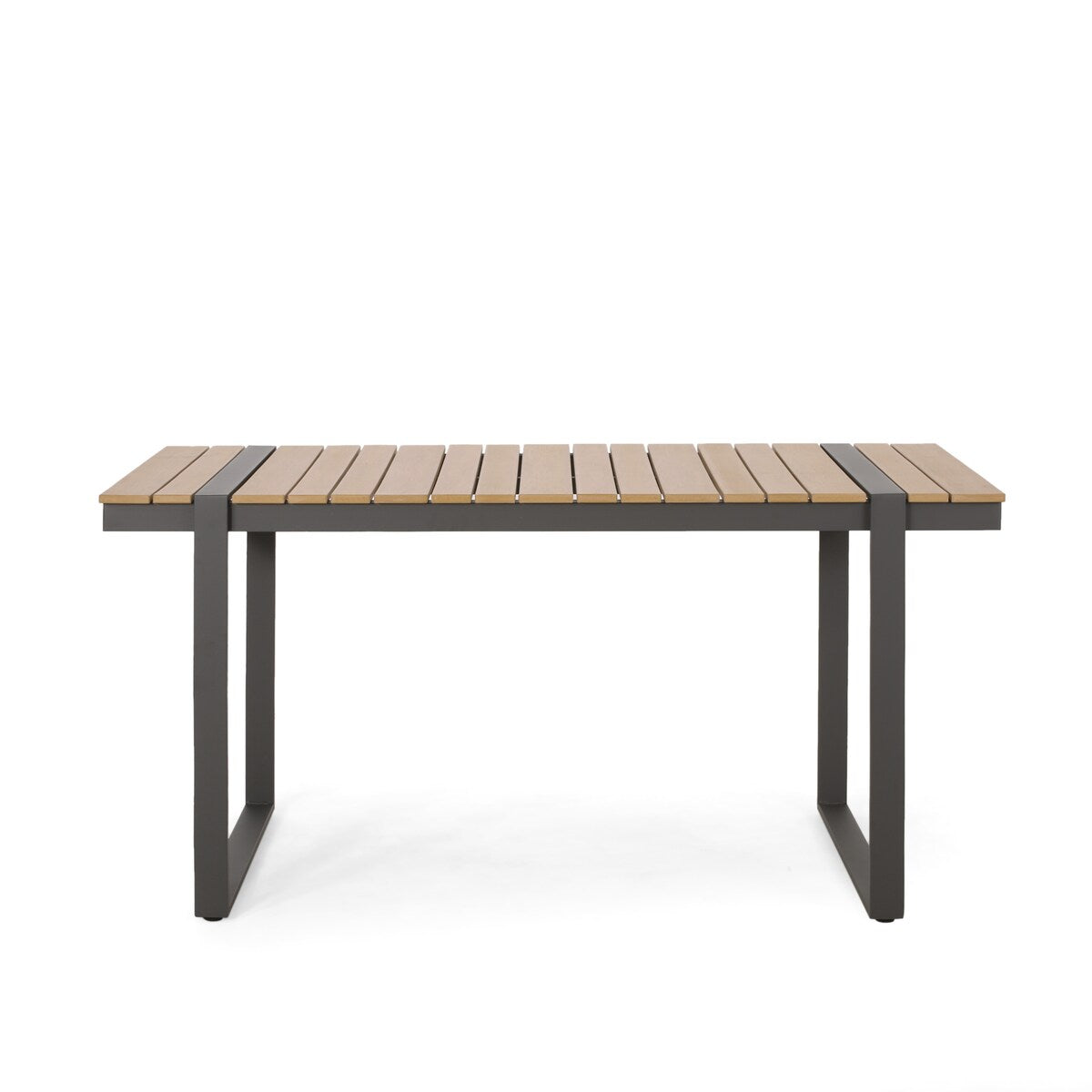 Outdoor Dining Table with Wood-like Tabletop,Lightweight and Stable Aluminum Sled Frame