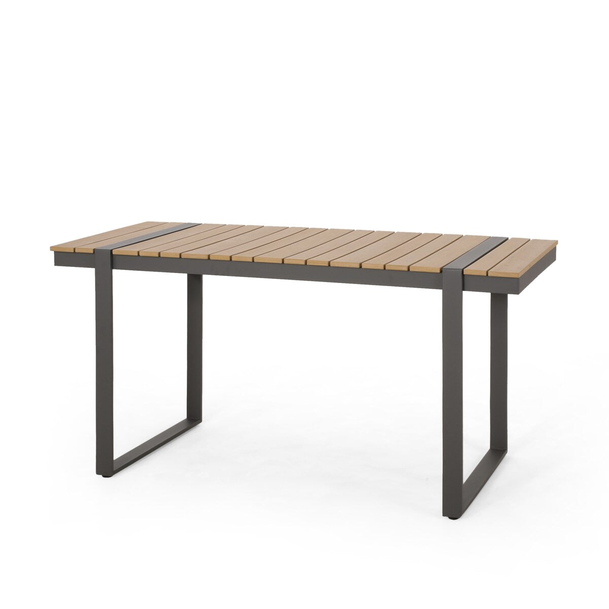 Outdoor Dining Table with Wood-like Tabletop,Lightweight and Stable Aluminum Sled Frame