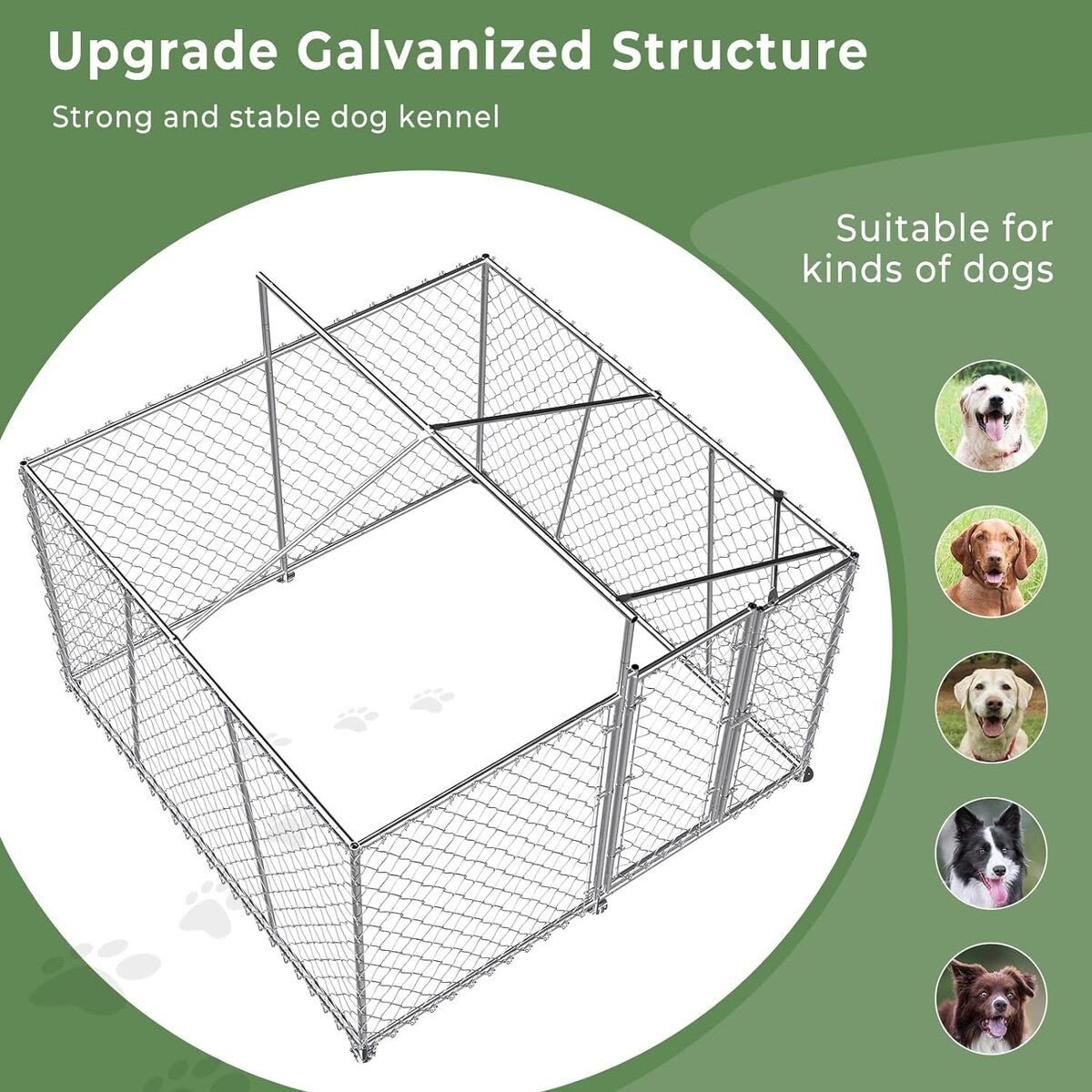 Outdoor Dog Kennel with Roof, Heavy Duty Chain Link Dog Kennel with Lock