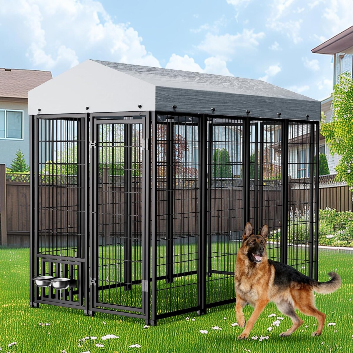 Outdoor Dog Kennel with Waterproof Roof Cover, 6.5×3.5×5.9FT