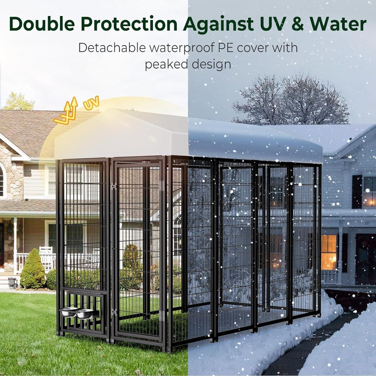 Outdoor Dog Kennel with Waterproof Roof Cover, 6.5×3.5×5.9FT