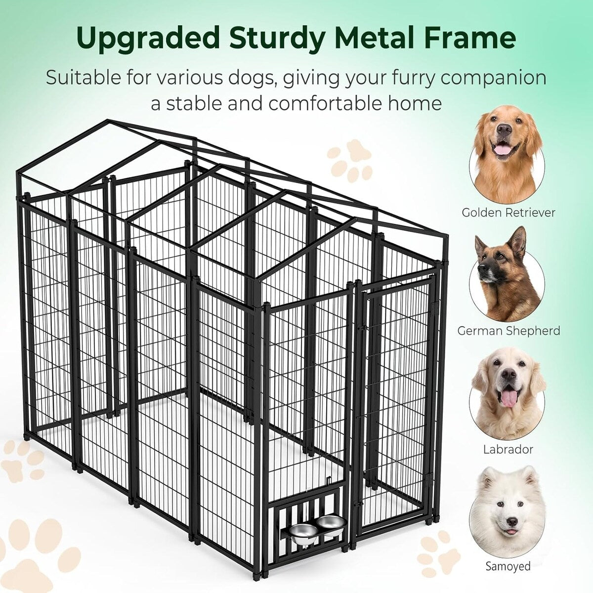 Outdoor Dog Kennel with Waterproof Roof Cover, 6.5×3.5×5.9FT