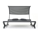 Outdoor Double Daybed Sunbed with Water-Resistant Black Wood Frame, Adjustable Canopy, and 2 Pillows