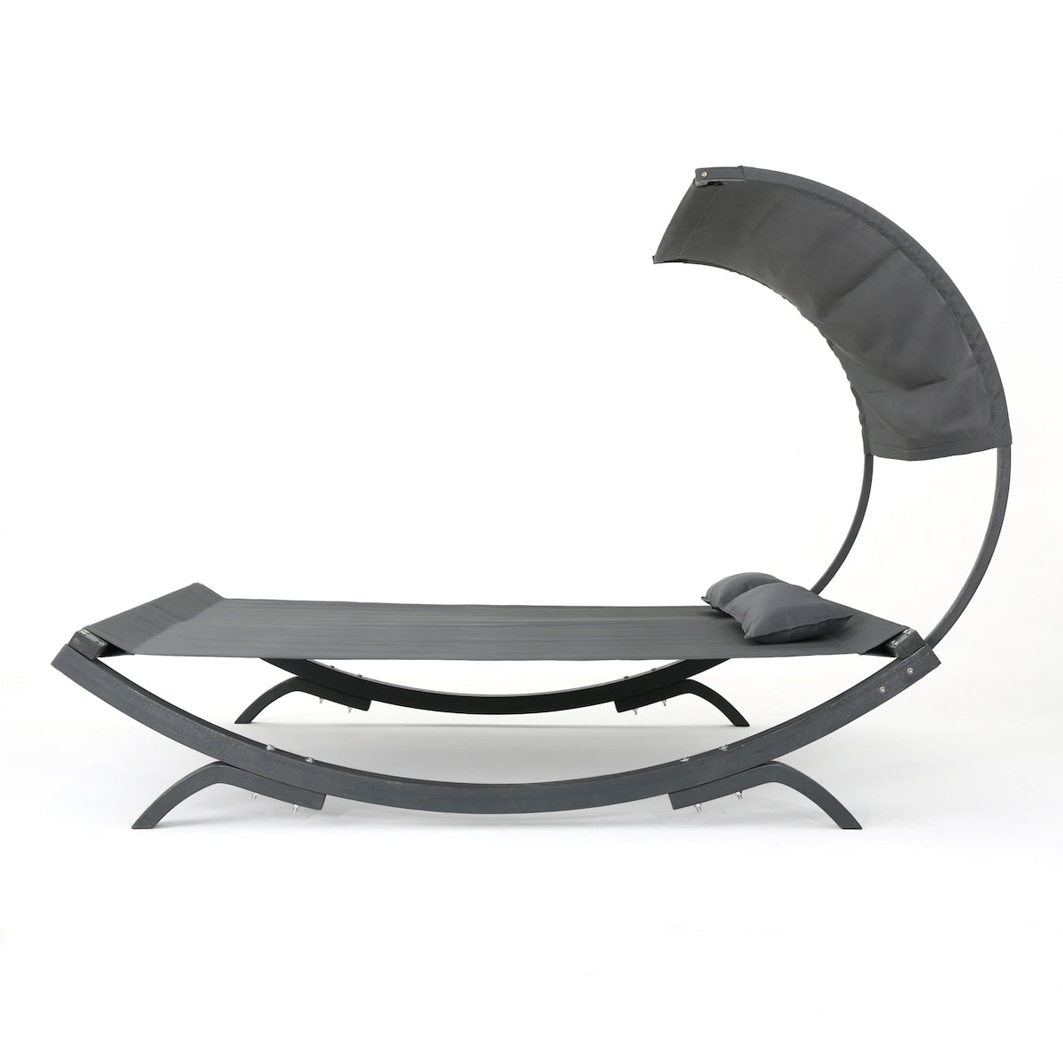 Outdoor Double Daybed Sunbed with Water-Resistant Black Wood Frame, Adjustable Canopy, and 2 Pillows