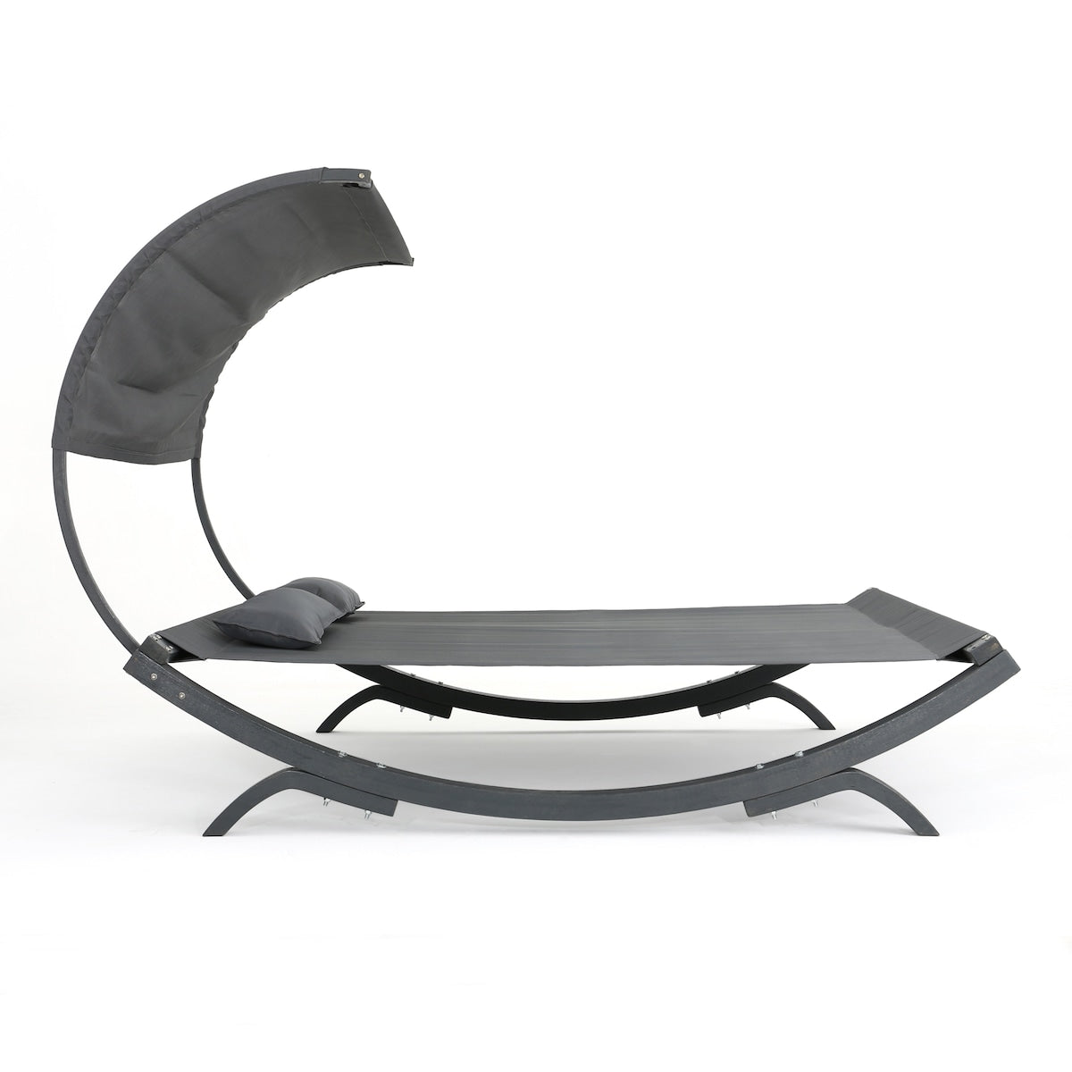 Outdoor Double Daybed Sunbed with Water-Resistant Black Wood Frame, Adjustable Canopy, and 2 Pillows