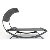 Outdoor Double Daybed Sunbed with Water-Resistant Black Wood Frame, Adjustable Canopy, and 2 Pillows