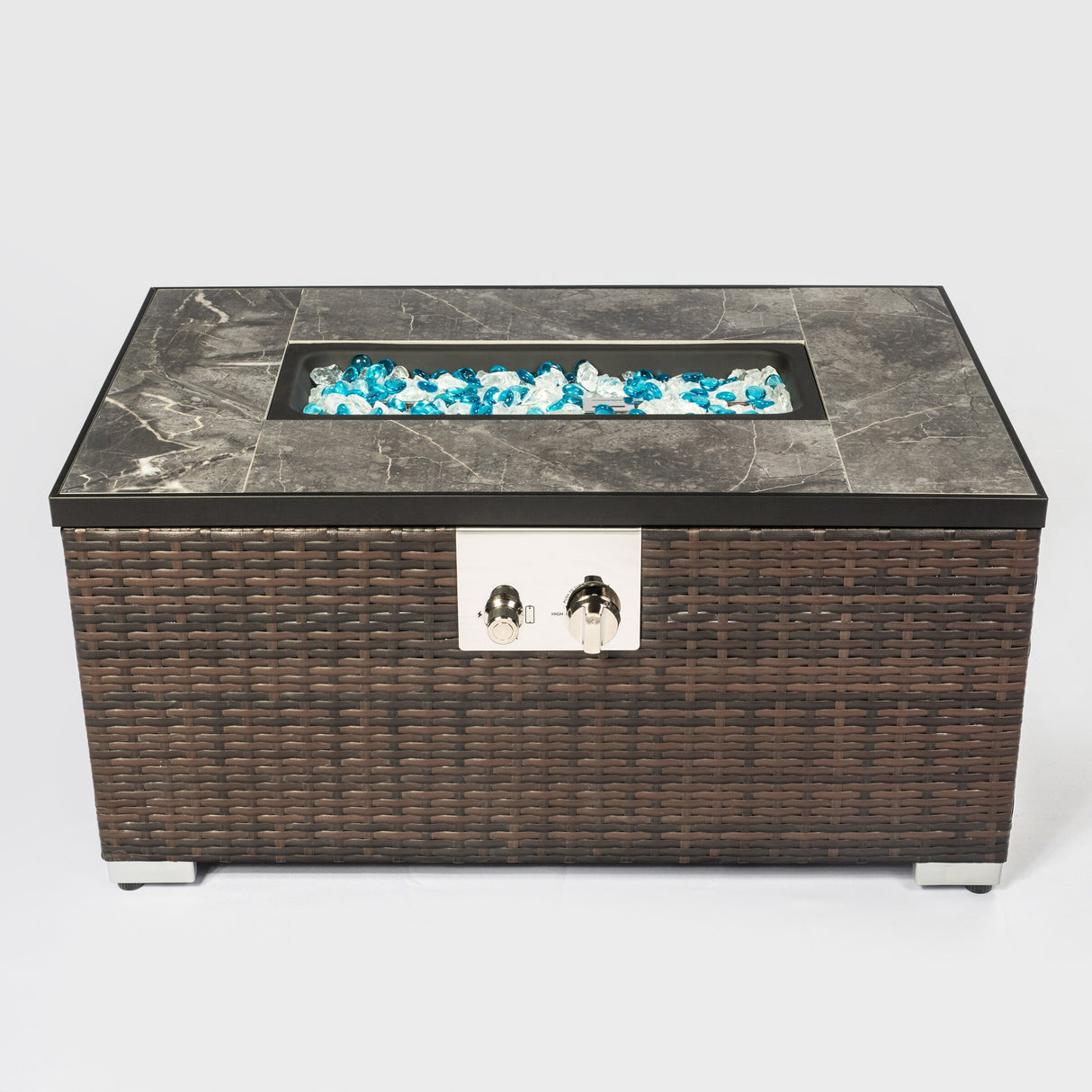 Outdoor Fire Table Propane Fire Pit Rattan Gas Fire Table, Gas Fire Table With Tile Tabletop