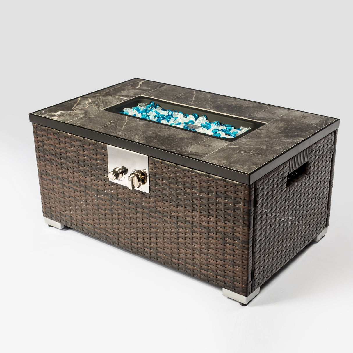 Outdoor Fire Table Propane Fire Pit Rattan Gas Fire Table, Gas Fire Table With Tile Tabletop