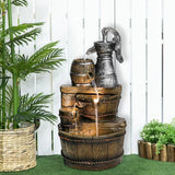 Outdoor Floor Rustic 5-Tiered Barrel and Pump Water Fountain for Home