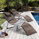 Outdoor Foldable Patio Lounge Chairs with Detachable Headrest (Set of 2） - 68.3（L）*21.5（W）*26.2（H）