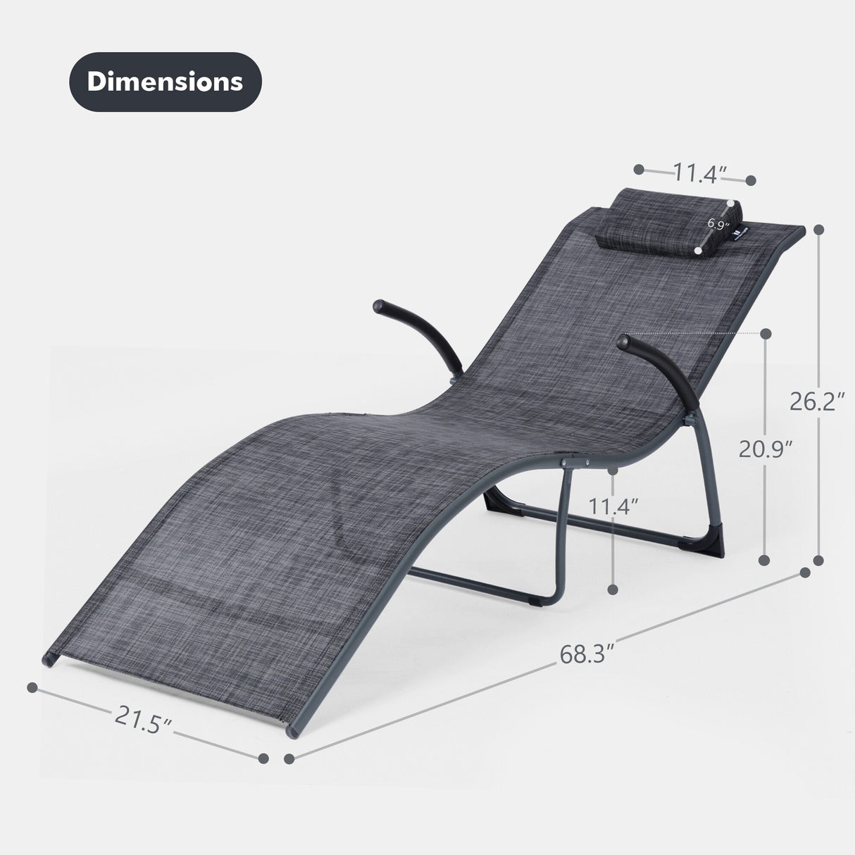 Outdoor Foldable Patio Lounge Chairs with Detachable Headrest (Set of 2） - 68.3（L）*21.5（W）*26.2（H）