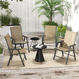 Outdoor Folding Chairs, Stackable Patio Dining Chairs with Armrests, Metal Frame, Set of 4