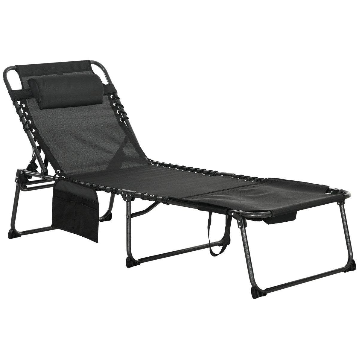 Outdoor Folding Chaise Lounge Chair with 5-level Reclining Back,Side Pocket