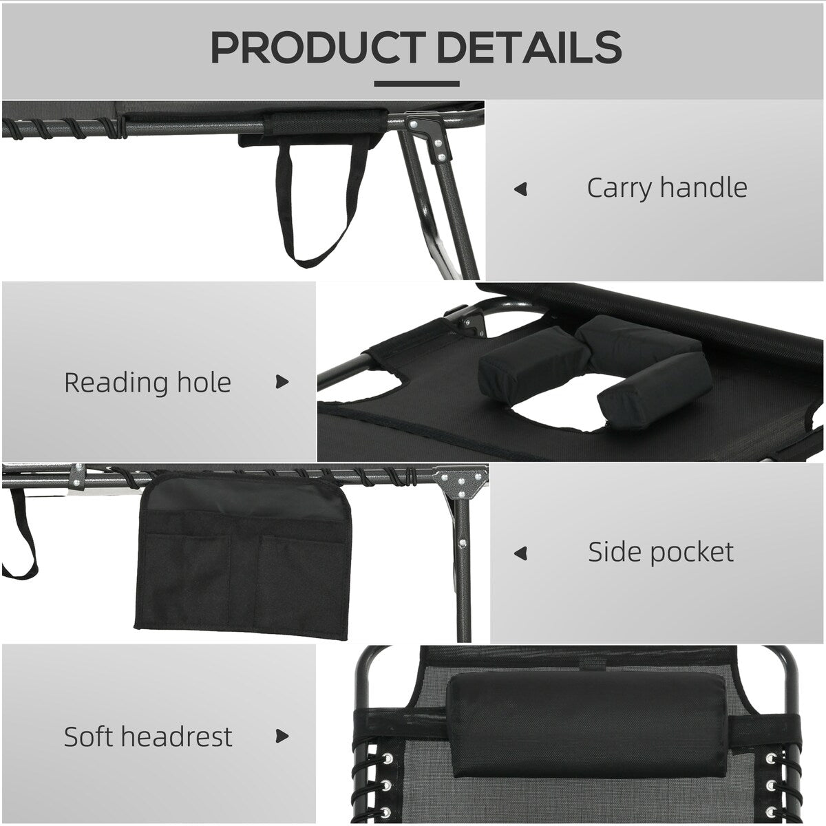 Outdoor Folding Chaise Lounge Chair with 5-level Reclining Back,Side Pocket