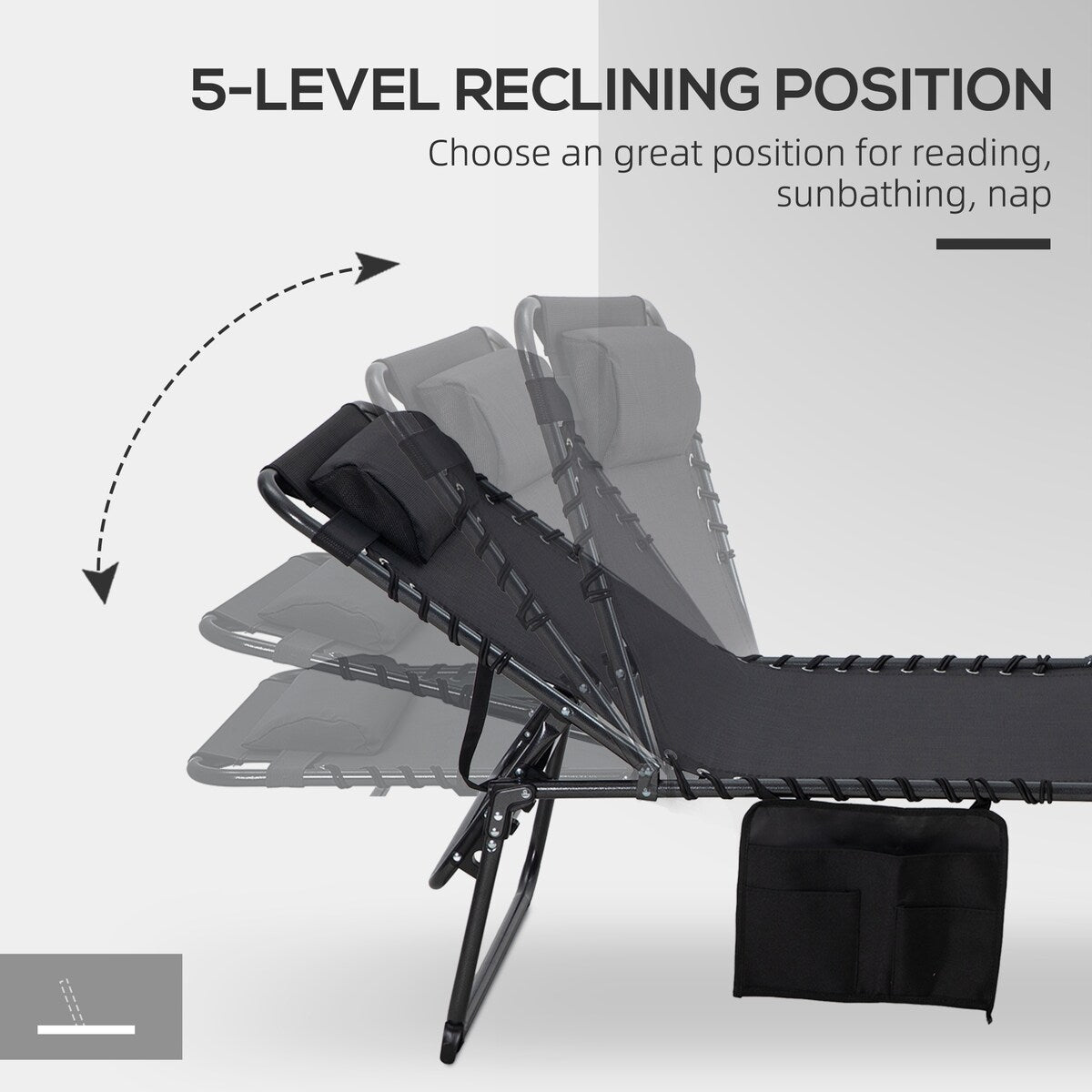 Outdoor Folding Chaise Lounge Chair with 5-level Reclining Back,Side Pocket