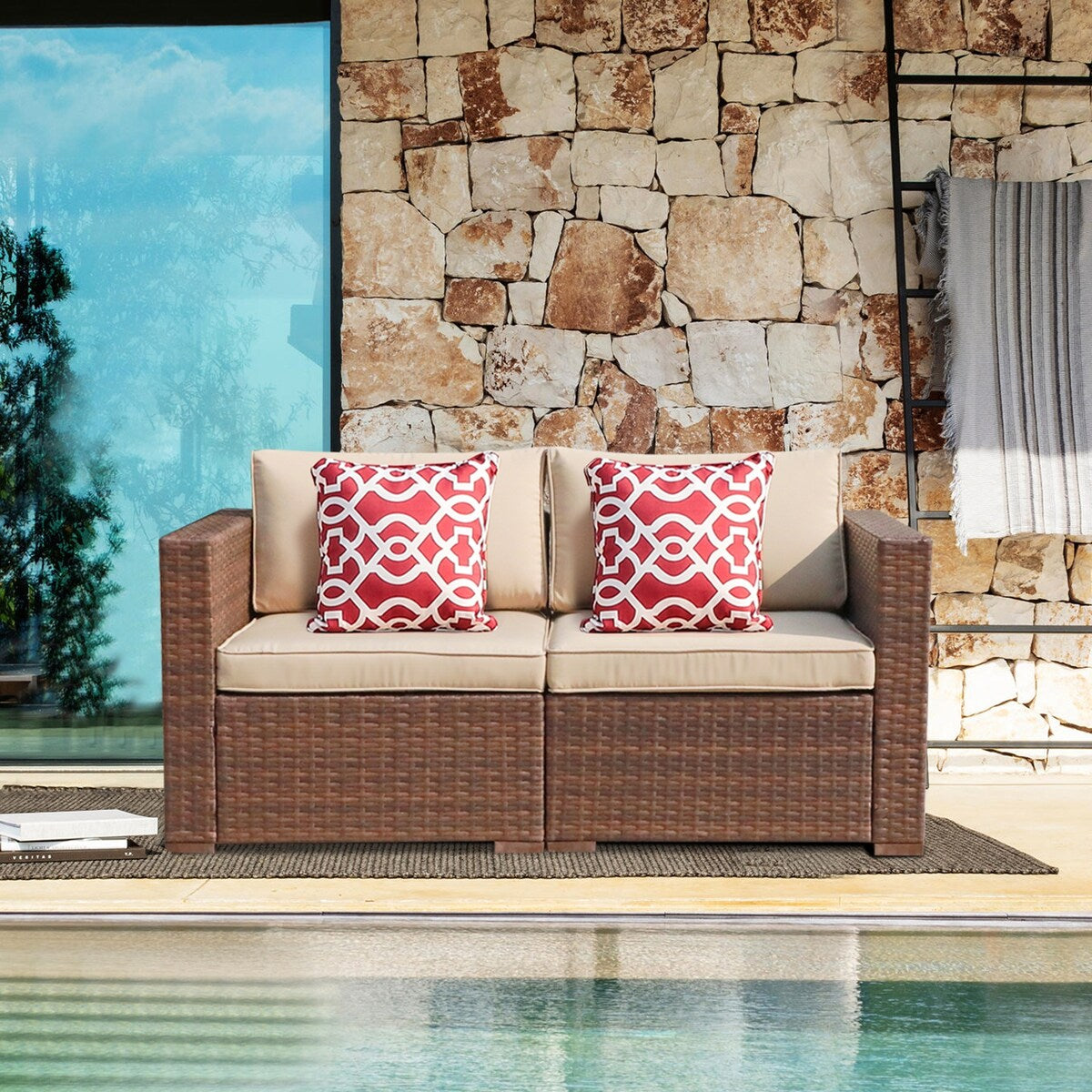 Outdoor 2 Person Furniture PE Wicker 2 Seat Sofa Patio And Garden Sofa
