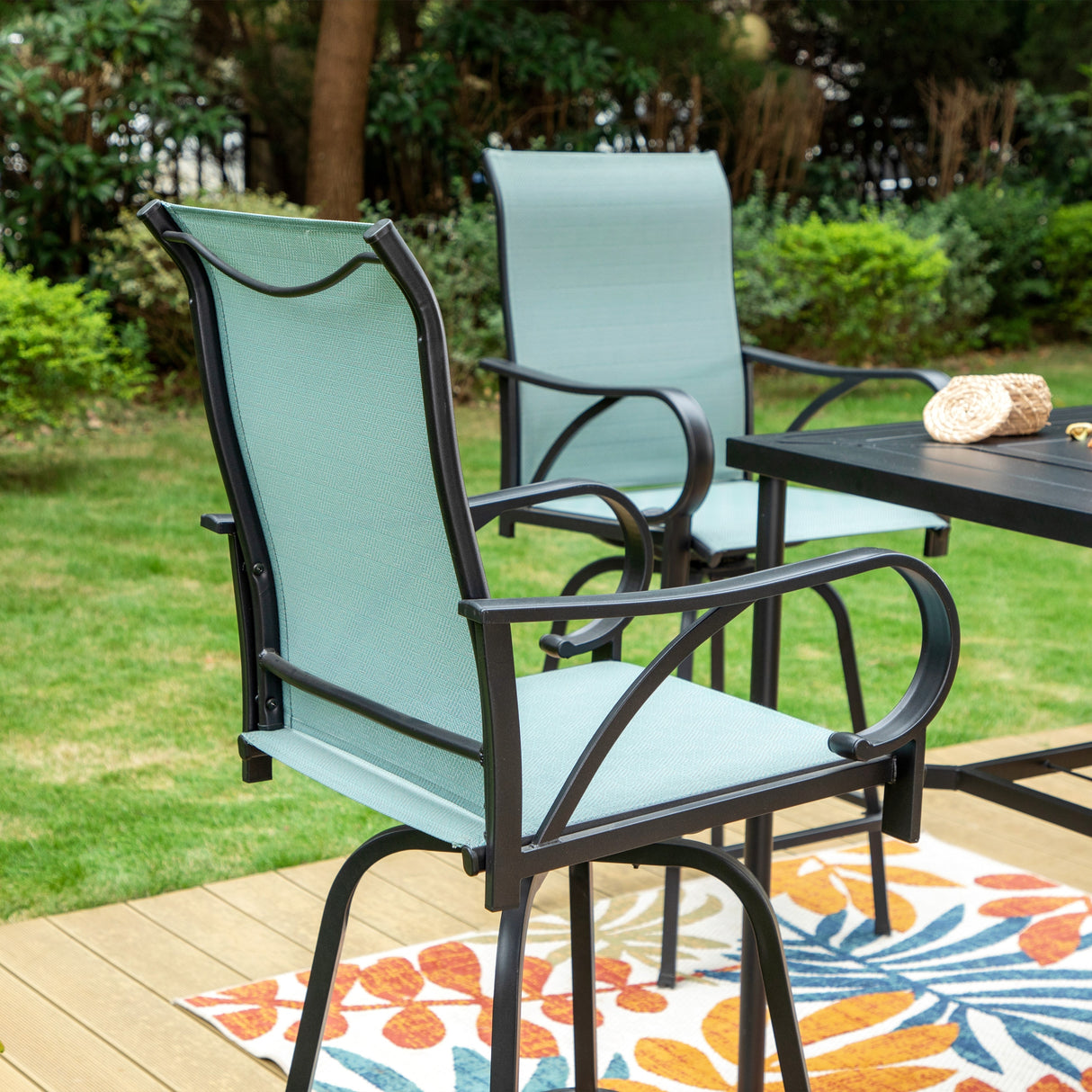 MAISON ARTS Aqua Outdoor Furniture Patio Swivel Bar Seat Height Patio Bistro Set
