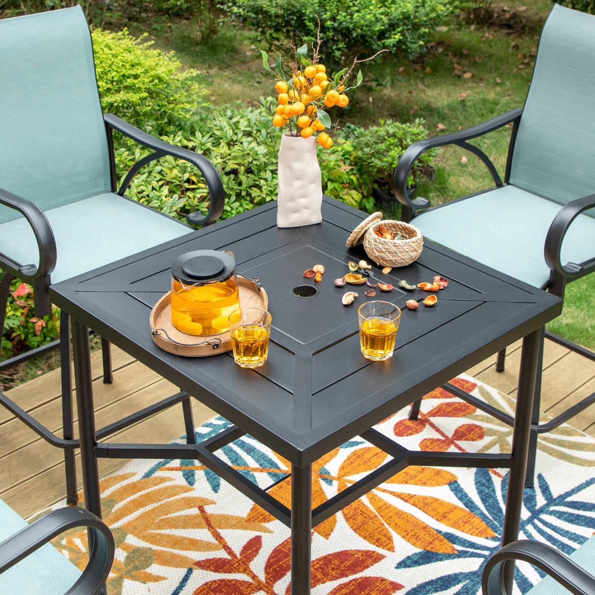 MAISON ARTS Aqua Outdoor Furniture Patio Swivel Bar Seat Height Patio Bistro Set