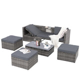 Outdoor Furniture, Seasonal PE Wicker 5piece Furniture Set With Plywood Coffee Table,with lift TOP Coffee Table