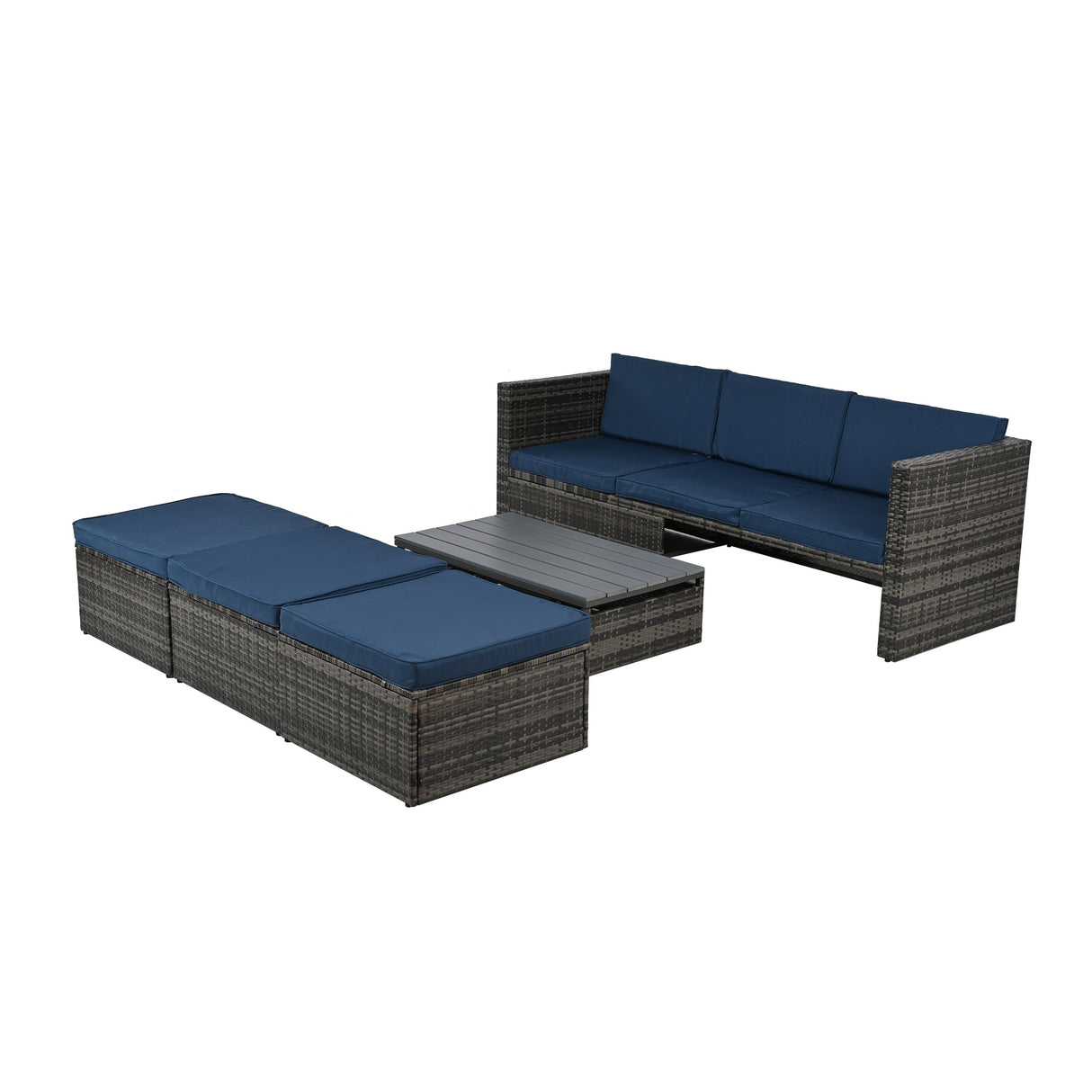 Outdoor Furniture, Seasonal PE Wicker 5piece Furniture Set With Plywood Coffee Table,with lift TOP Coffee Table