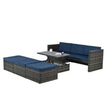 Outdoor Furniture, Seasonal PE Wicker 5piece Furniture Set With Plywood Coffee Table,with lift TOP Coffee Table