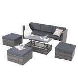 Outdoor Furniture, Seasonal PE Wicker 5piece Furniture Set With Plywood Coffee Table,with lift TOP Coffee Table