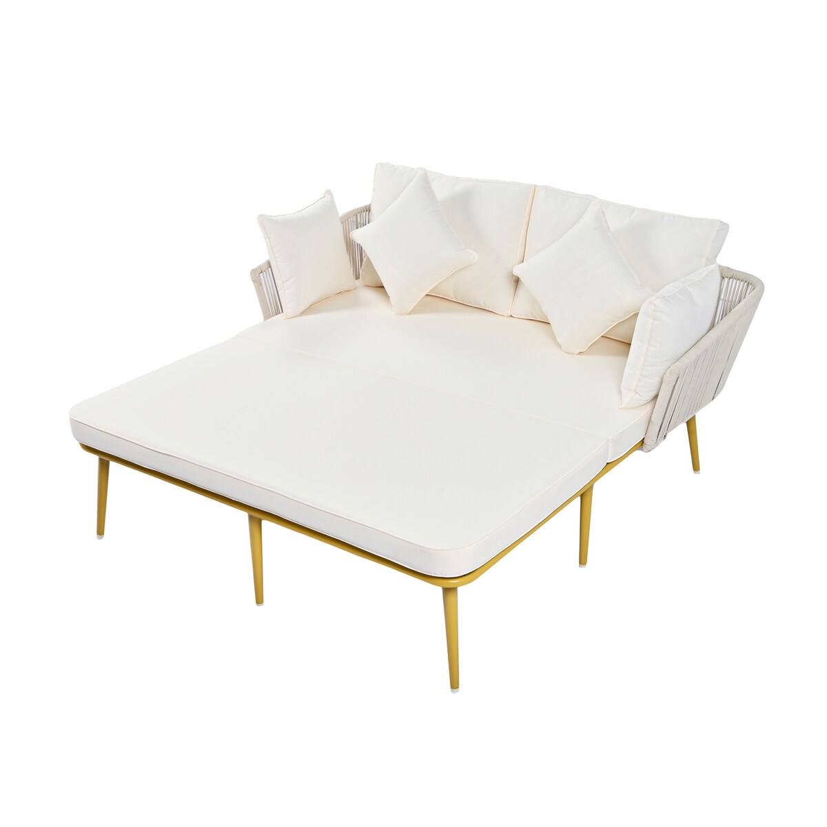 Outdoor Garden 2-Person Chaise Lounge Set with Beige Folding Cushion Patio All-Weather 2-Person Daybed Set w/Pillow