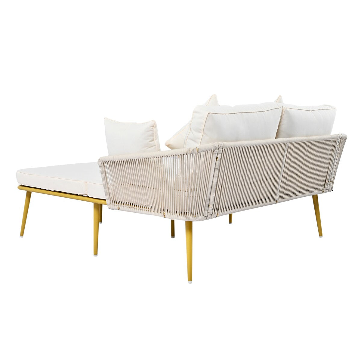 Outdoor Garden 2-Person Chaise Lounge Set with Beige Folding Cushion Patio All-Weather 2-Person Daybed Set w/Pillow