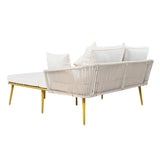Outdoor Garden 2-Person Chaise Lounge Set with Beige Folding Cushion Patio All-Weather 2-Person Daybed Set w/Pillow