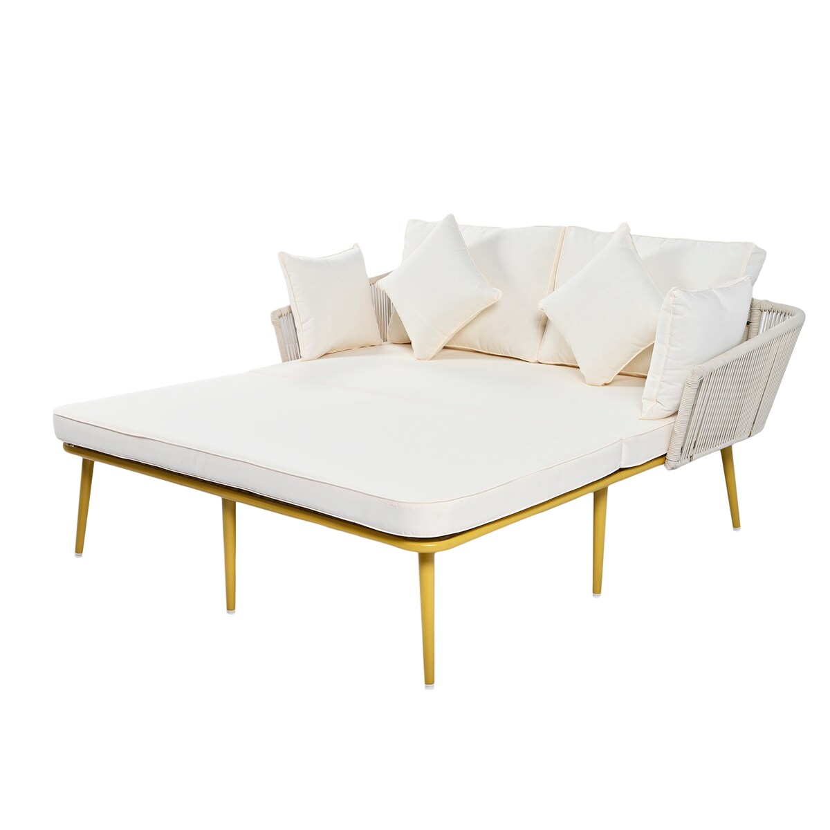 Outdoor Garden 2-Person Chaise Lounge Set with Beige Folding Cushion Patio All-Weather 2-Person Daybed Set w/Pillow