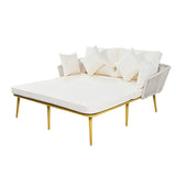 Outdoor Garden 2-Person Chaise Lounge Set with Beige Folding Cushion Patio All-Weather 2-Person Daybed Set w/Pillow
