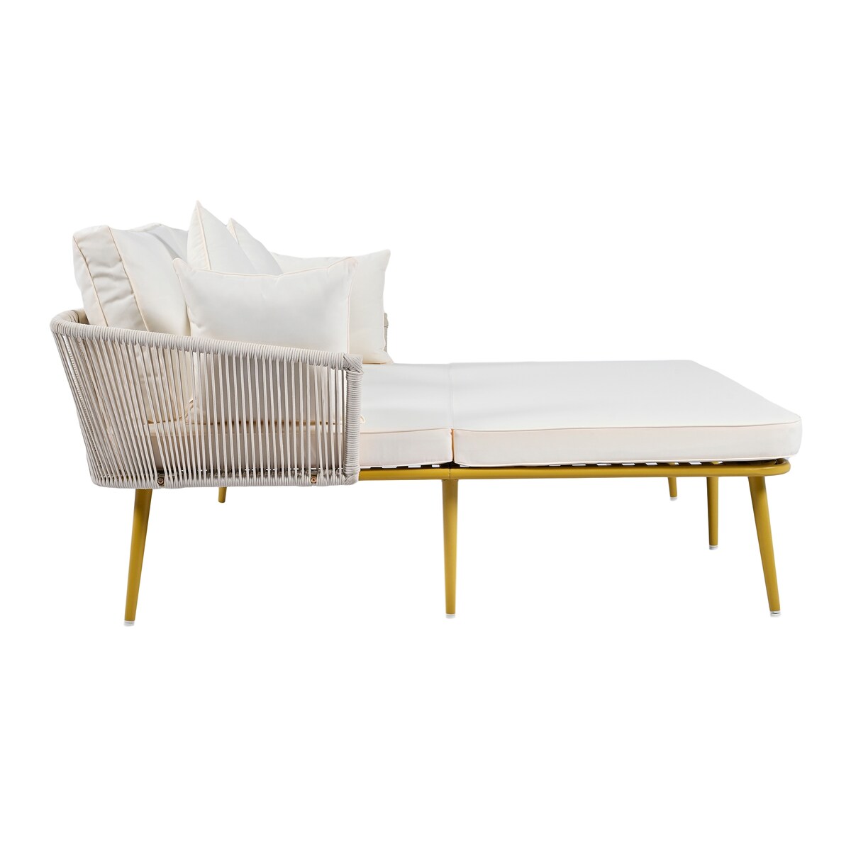 Outdoor Garden 2-Person Chaise Lounge Set with Beige Folding Cushion Patio All-Weather 2-Person Daybed Set w/Pillow