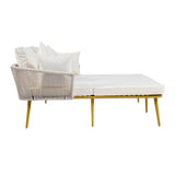 Outdoor Garden 2-Person Chaise Lounge Set with Beige Folding Cushion Patio All-Weather 2-Person Daybed Set w/Pillow
