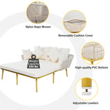 Outdoor Garden 2-Person Chaise Lounge Set with Beige Folding Cushion Patio All-Weather 2-Person Daybed Set w/Pillow