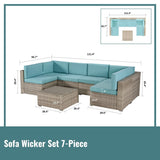 Outdoor Garden Patio 7-Piece PE Rattan Wicker Sectional Sofa Cushioned Sets