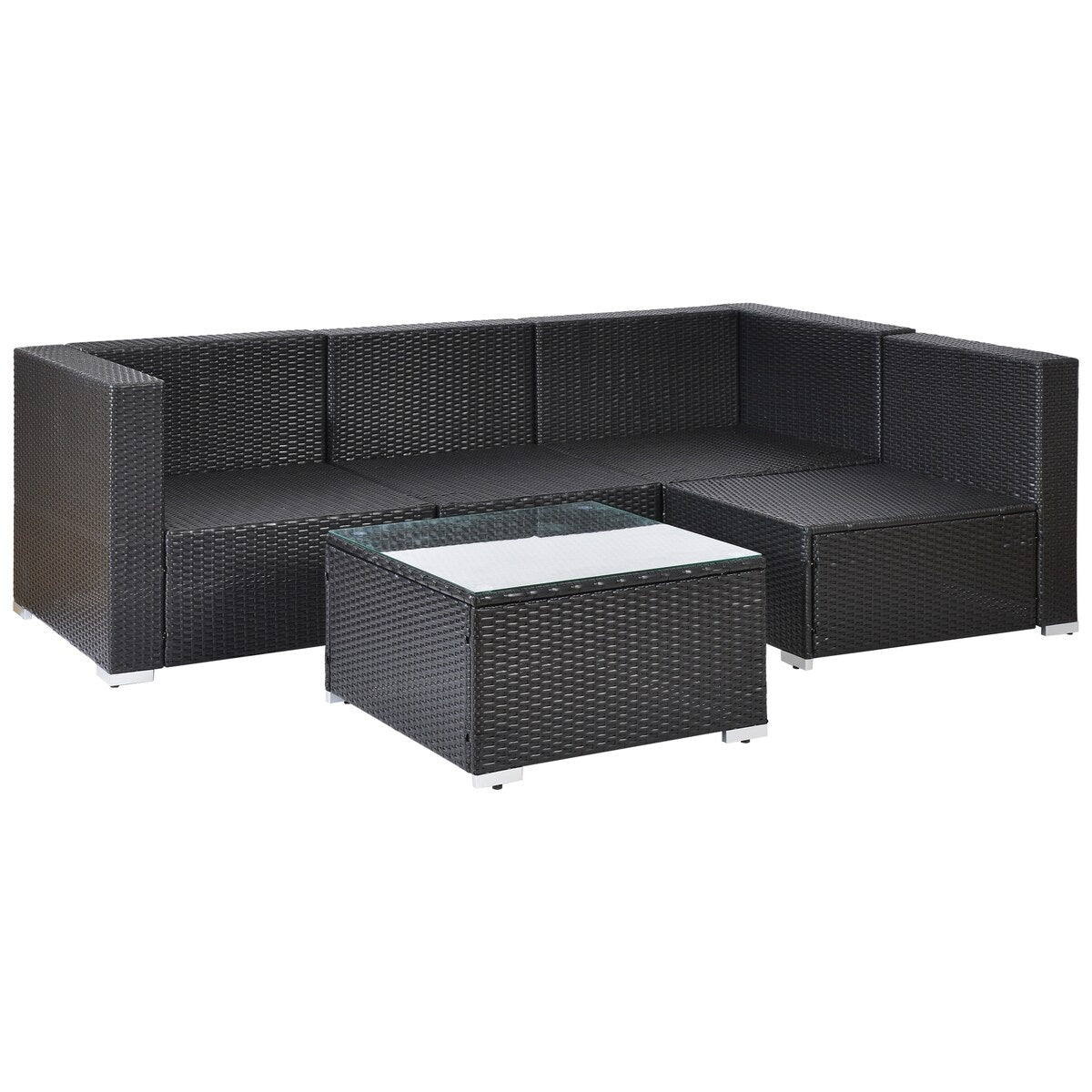 Outdoor Garden Patio Furniture 5-Piece PE Rattan Wicker Sectional Cushioned Sofa Sets with 2 Pillows and Coffee Table