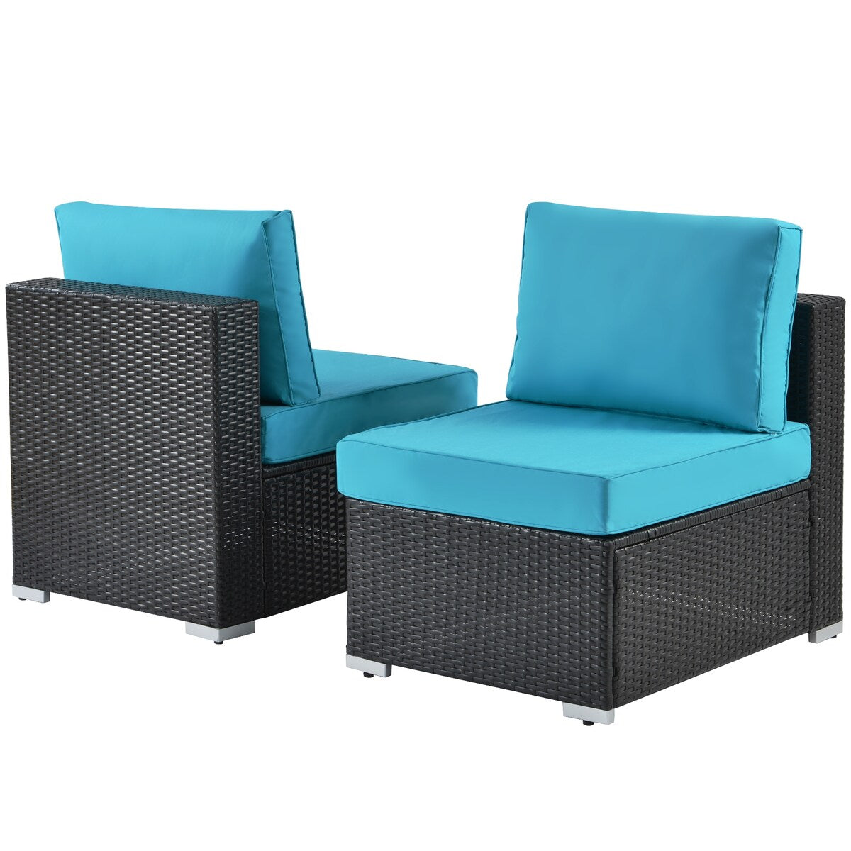 Outdoor Garden Patio Furniture 5-Piece PE Rattan Wicker Sectional Cushioned Sofa Sets with 2 Pillows and Coffee Table