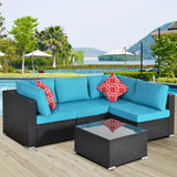 Outdoor Garden Patio Furniture 5-Piece PE Rattan Wicker Sectional Cushioned Sofa Sets with 2 Pillows and Coffee Table