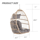 Outdoor Garden Rattan Egg Swing Chair Hanging Chair Wood+Light Gray