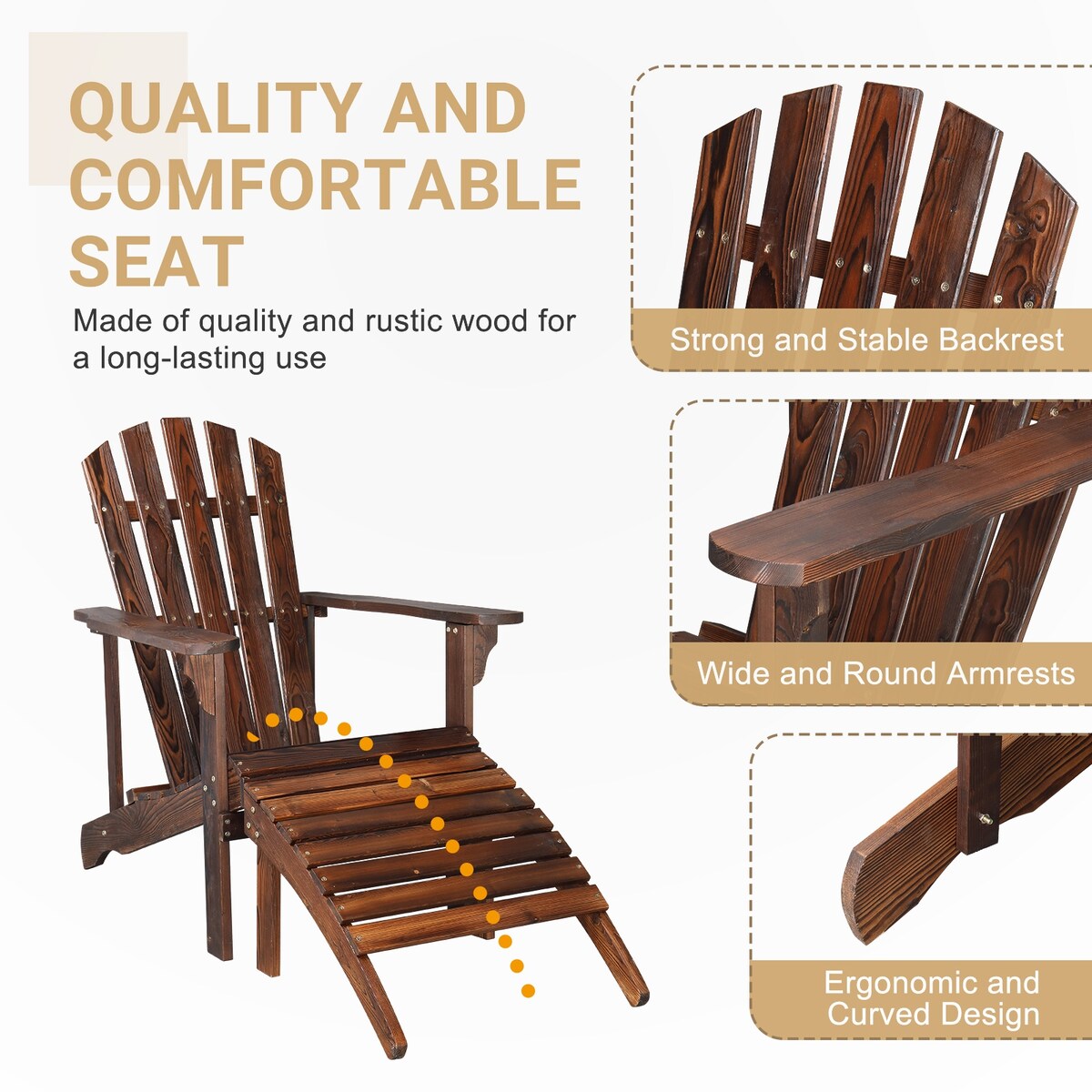 Outdoor Garden Wooden Single Chair With Footstool